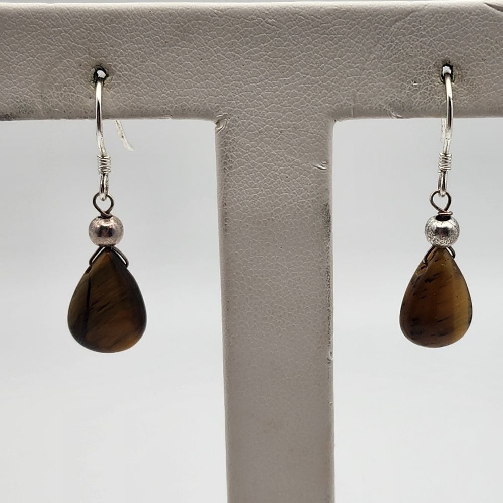Marsala Sterling Silver Tiger's Eye Teardrop Dangling Earrings